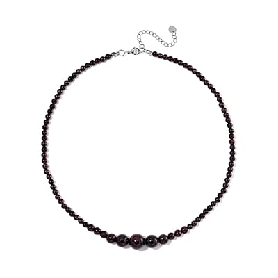 Mozambique Garnet 4-12mm 156.50 ctw Beaded Necklace in Stainless Steel 18-20 Inches