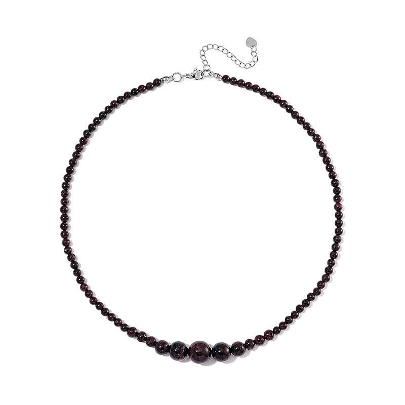 Mozambique Garnet 4-12mm 156.50 ctw Beaded Necklace in Stainless Steel 18-20 Inches