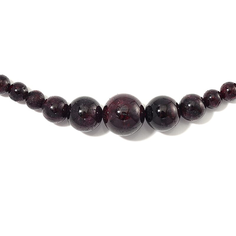 Mozambique Garnet 4-12mm 156.50 ctw Beaded Necklace in Stainless Steel 18-20 Inches
