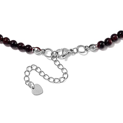 Mozambique Garnet 4-12mm 156.50 ctw Beaded Necklace in Stainless Steel 18-20 Inches
