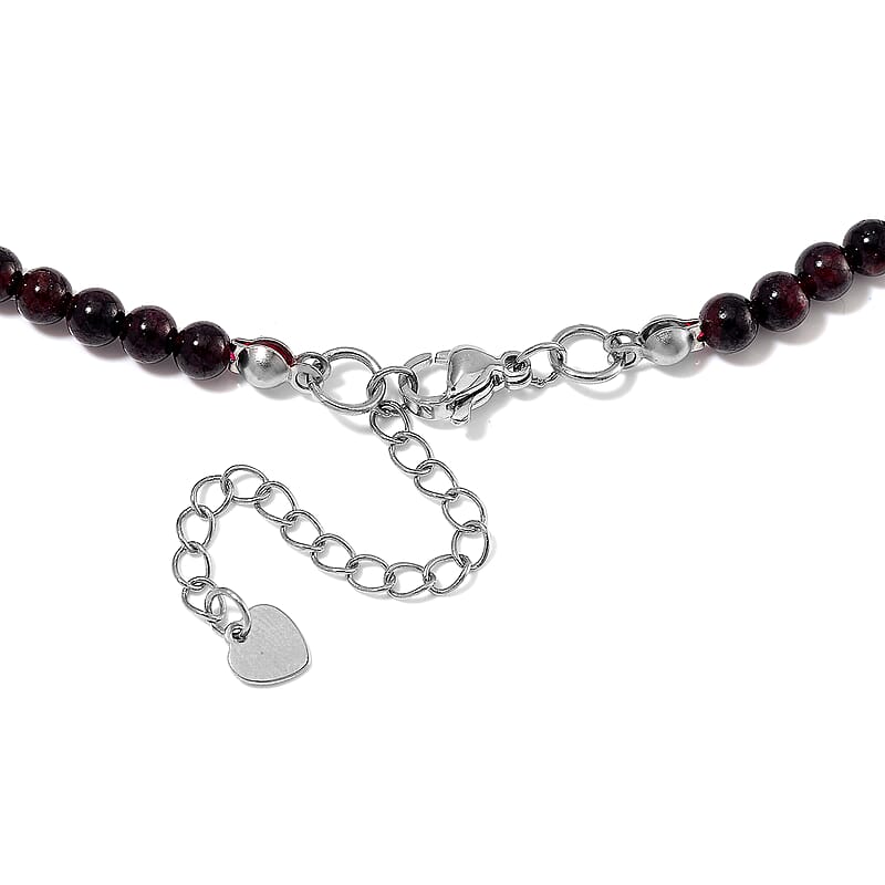 Mozambique Garnet 4-12mm 156.50 ctw Beaded Necklace in Stainless Steel 18-20 Inches