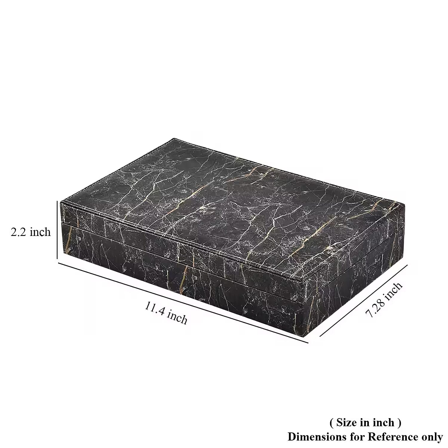 Black Marble Pattern Faux Leather Jewelry Organizer Box with Anti Tarnish Lining (8 Necklace Hooks & Hold up to Approx 90-100 Rings)