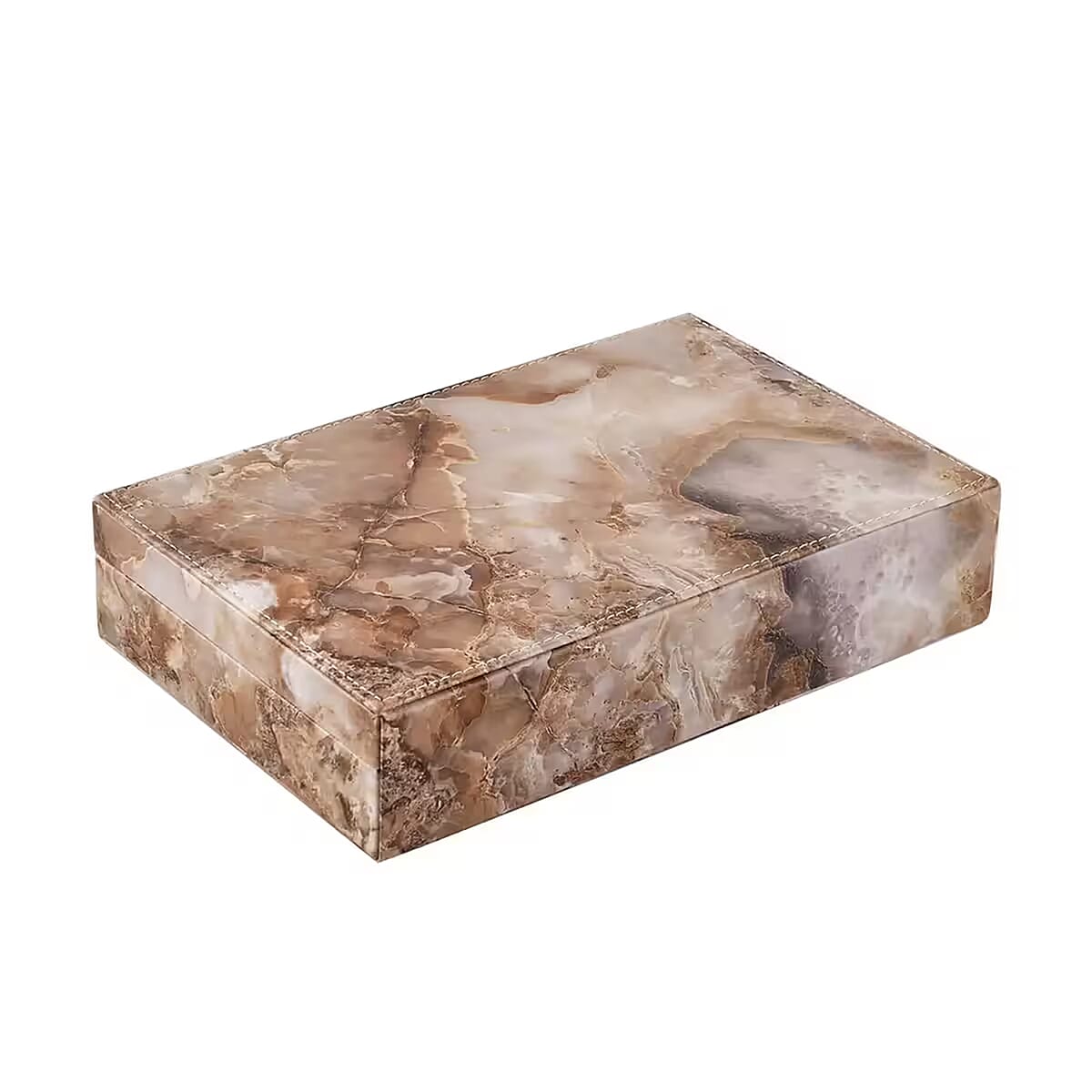 Light Brown Marble Pattern Faux Leather Jewelry Organizer Box with Anti Tarnish Lining (8 Necklace Hooks & Hold up to Approx 90-100 Rings) image number 7