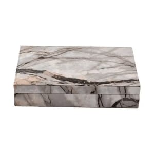 Gray Marble Pattern Faux Leather Jewelry Organizer Box with Anti Tarnish Lining (8 Necklace Hooks & Hold up to Approx 90-100 Rings)
