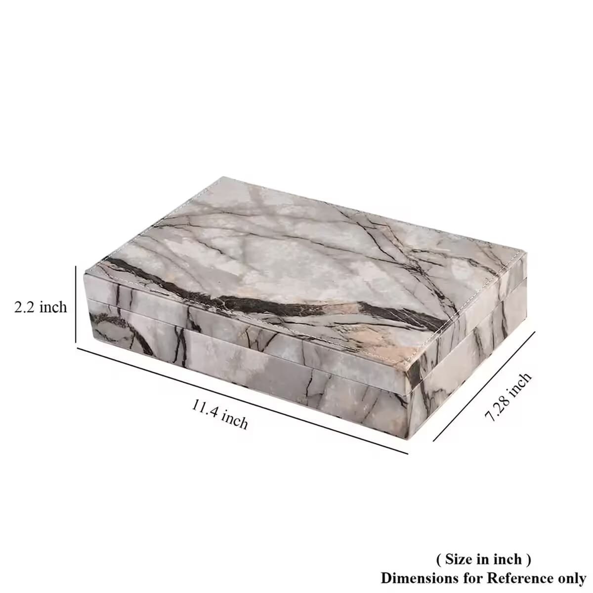 Gray Marble Pattern Faux Leather Jewelry Organizer Box with Anti Tarnish Lining (8 Necklace Hooks & Hold up to Approx 90-100 Rings) image number 6