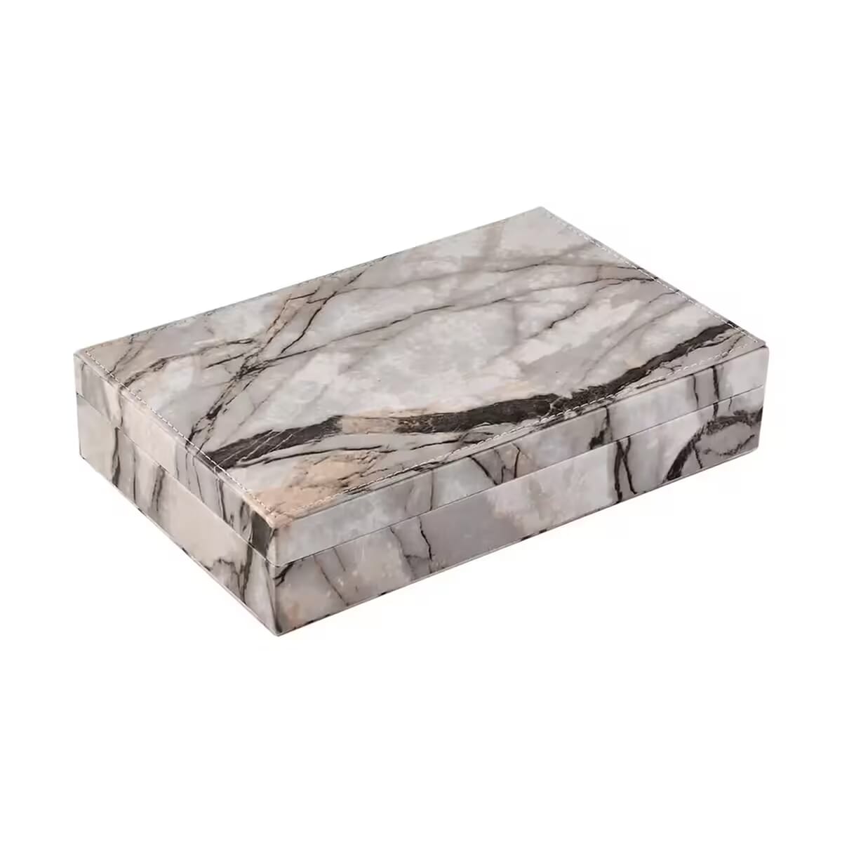 Gray Marble Pattern Faux Leather Jewelry Organizer Box with Anti Tarnish Lining (8 Necklace Hooks & Hold up to Approx 90-100 Rings) image number 7