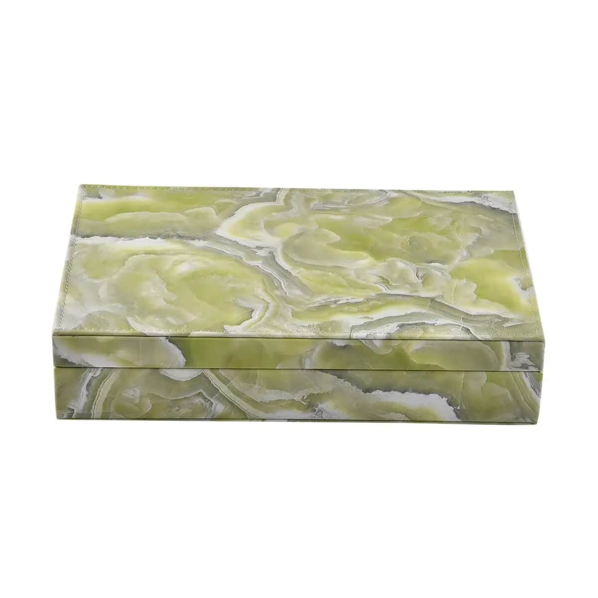 Green Marble Pattern Faux Leather Ring Box with Anti Tarnish Lining (8 Necklace Hooks & Hold up to Approx 90-100 Rings), Jewelry Box, Jewelry Organizer, Jewelry Holder, Travel Jewelry Case, Jewelry Storage image number 0