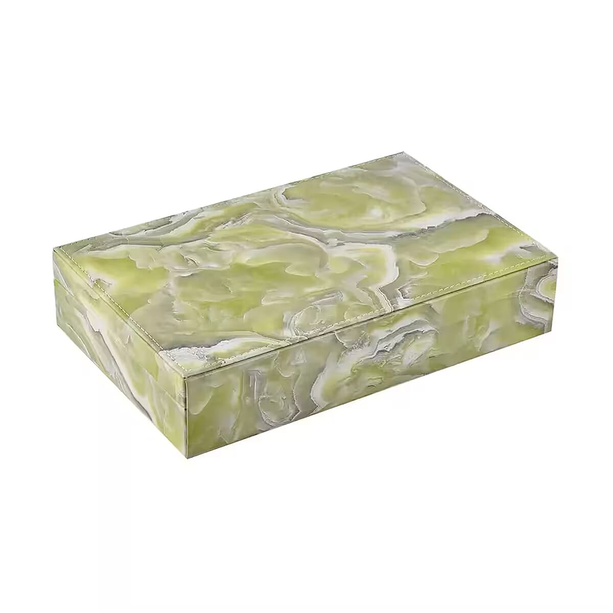 Green Marble Pattern Faux Leather Jewelry Organizer Box with Anti Tarnish Lining (8 Necklace Hooks & Hold up to Approx 90-100 Rings) image number 7