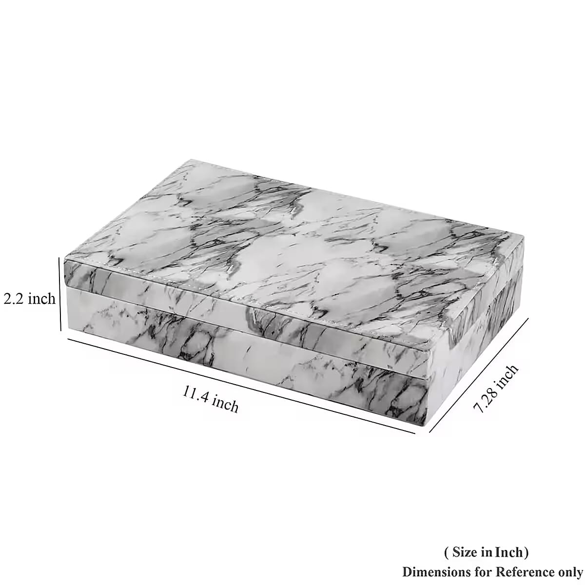 White Marble Pattern Faux Leather Jewelry Organizer Box with Anti Tarnish Lining (8 Necklace Hooks & Hold up to Approx 90-100 Rings) image number 6