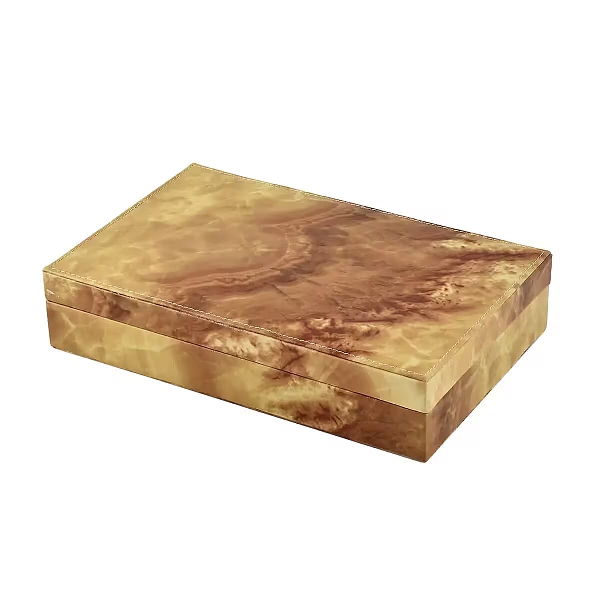 Mustard Marble Pattern Faux Leather Jewelry Organizer Box with Anti Tarnish Lining (8 Necklace Hooks & Hold up to Approx 90-100 Rings) image number 7