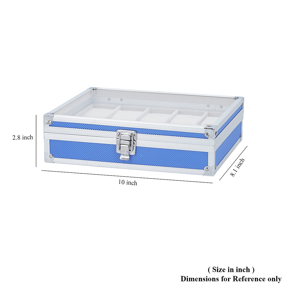 Aluminium 10 Slots Watch Box with Transparent Lid Display & Latch Closure - Black (10"x8.1"x2.8") image number 6