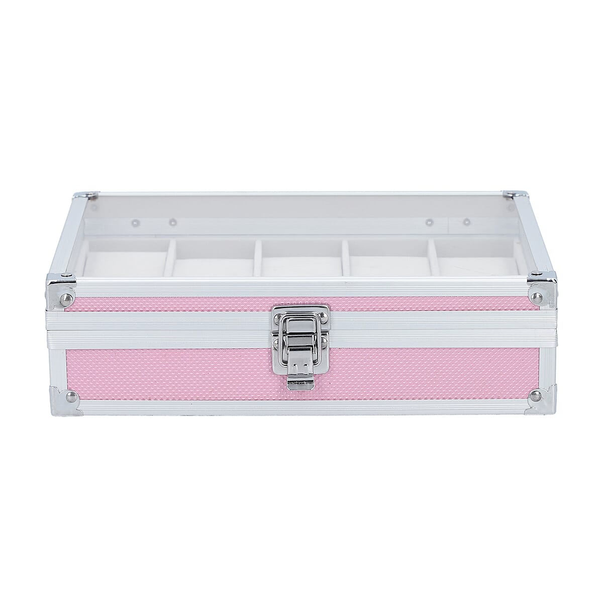 Aluminum 10 Slots Watch Box with Transparent Lid Display & Latch Closure - Pink image number 1