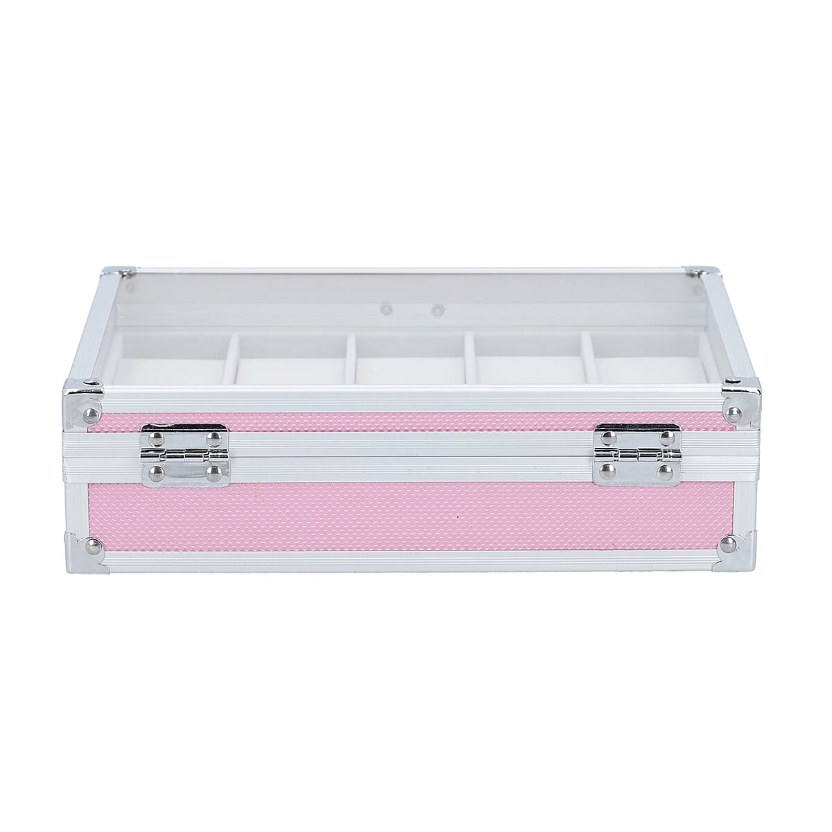 Aluminum 10 Slots Watch Box with Transparent Lid Display & Latch Closure - Pink image number 3