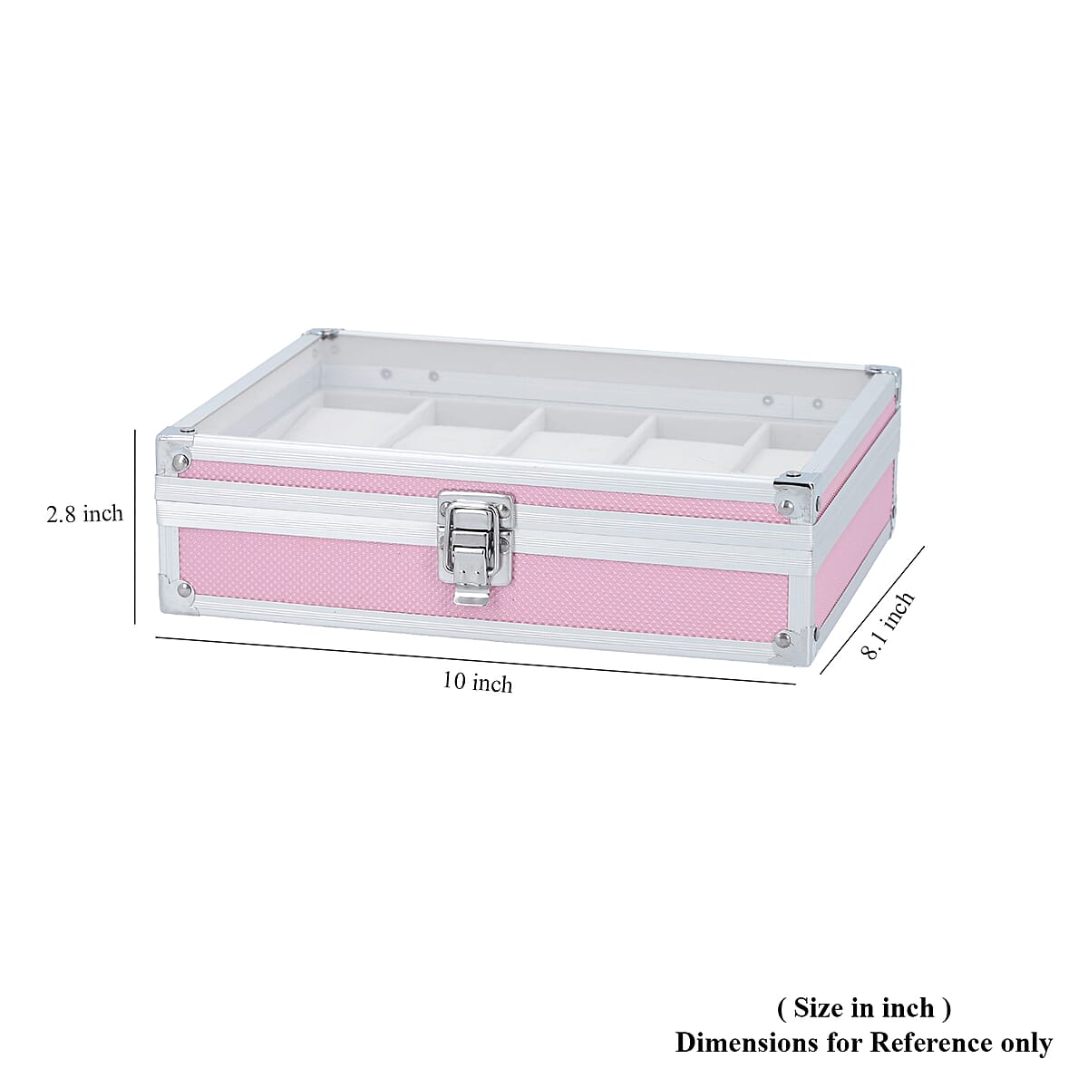 Aluminum 10 Slots Watch Box with Transparent Lid Display & Latch Closure - Pink image number 6