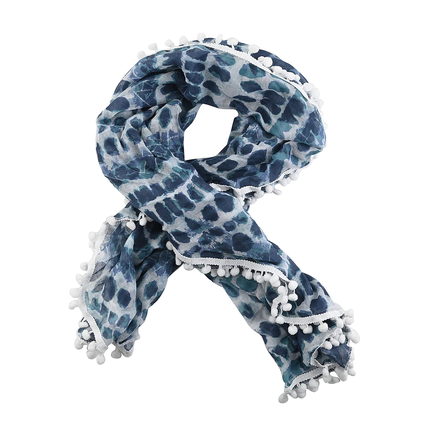 Multi Color Geo Print Scarf with Pom Pom Trim (50X50)