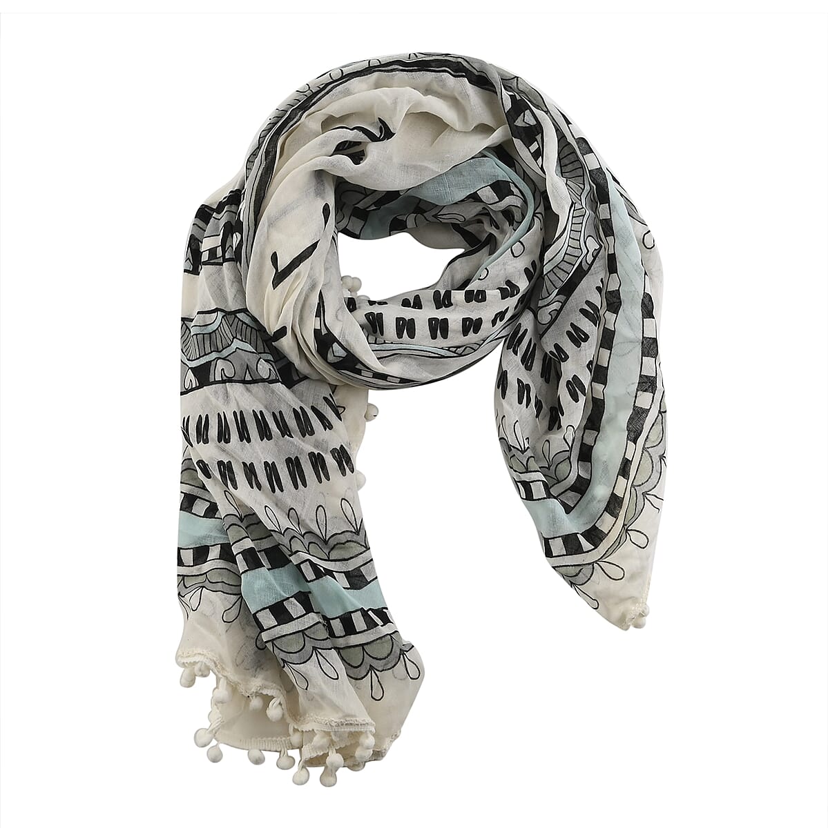 Multi Color Wild and Free Scarf with Pom Pom Trim image number 1