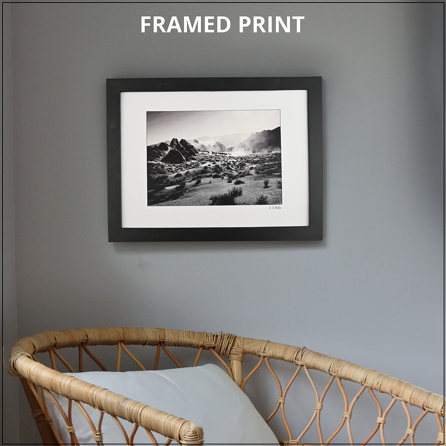 Black and White Horses In The Desert 14x18 framed Print