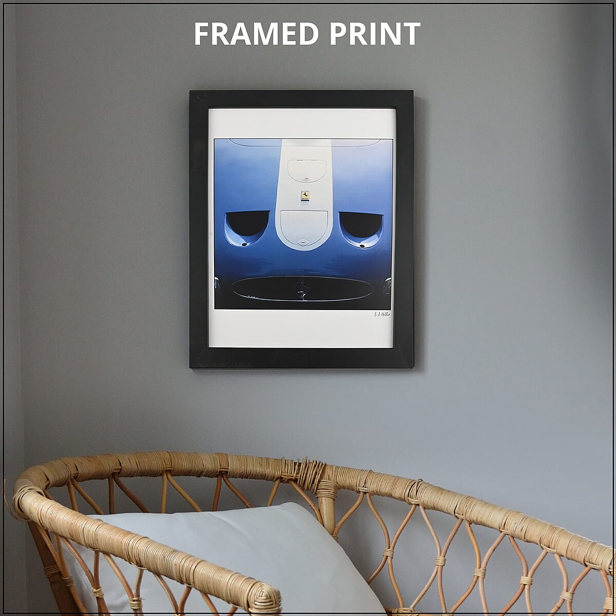 Blue Ferrari Classic Car Close-Up 14x18 framed Print , Decorative Car Frame , Framed Wall Art image number 1