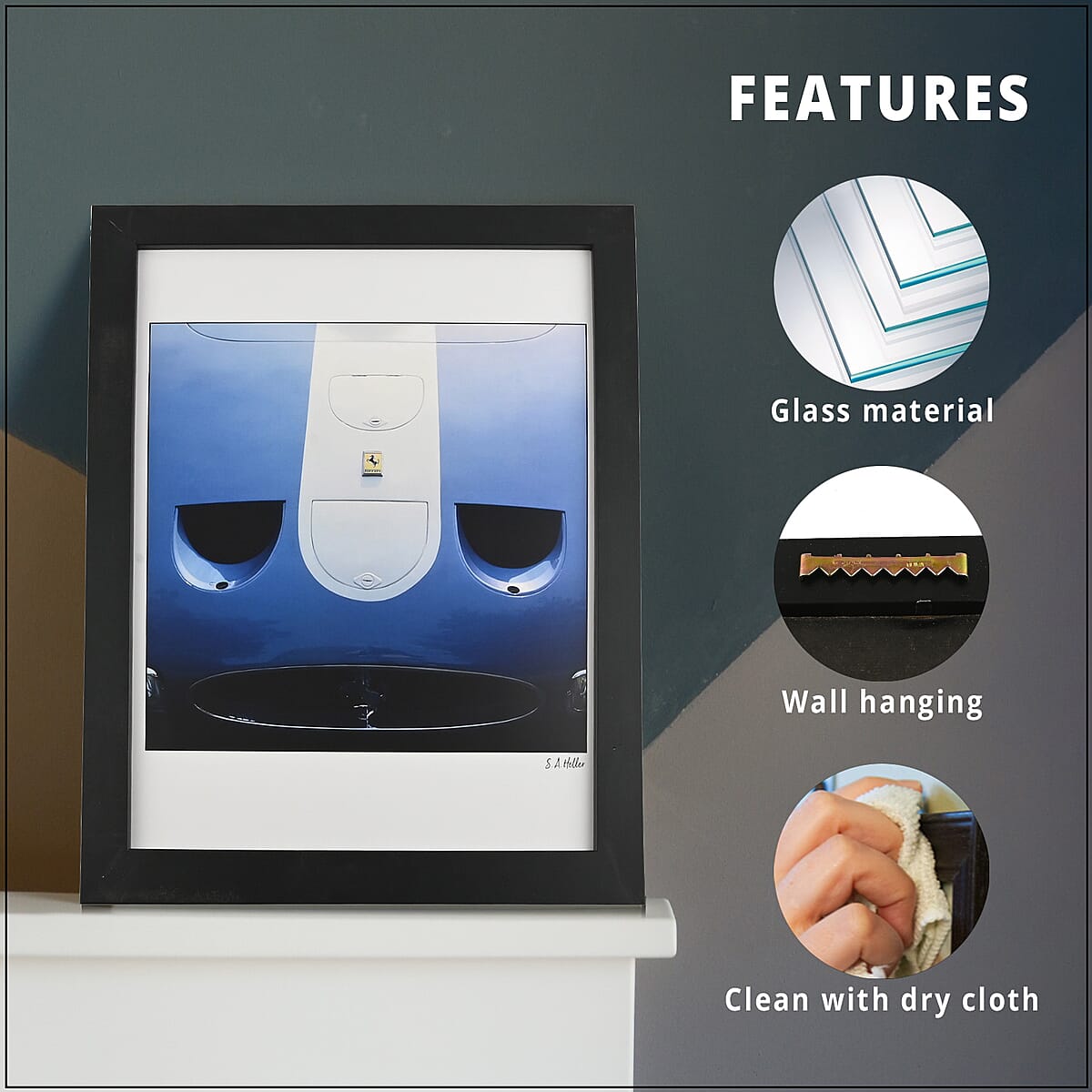 Blue Ferrari Classic Car Close-Up 14x18 framed Print , Decorative Car Frame , Framed Wall Art image number 2