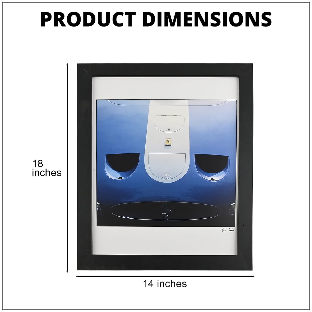 Blue Ferrari Classic Car Close-Up 14x18 framed Print , Decorative Car Frame , Framed Wall Art image number 3