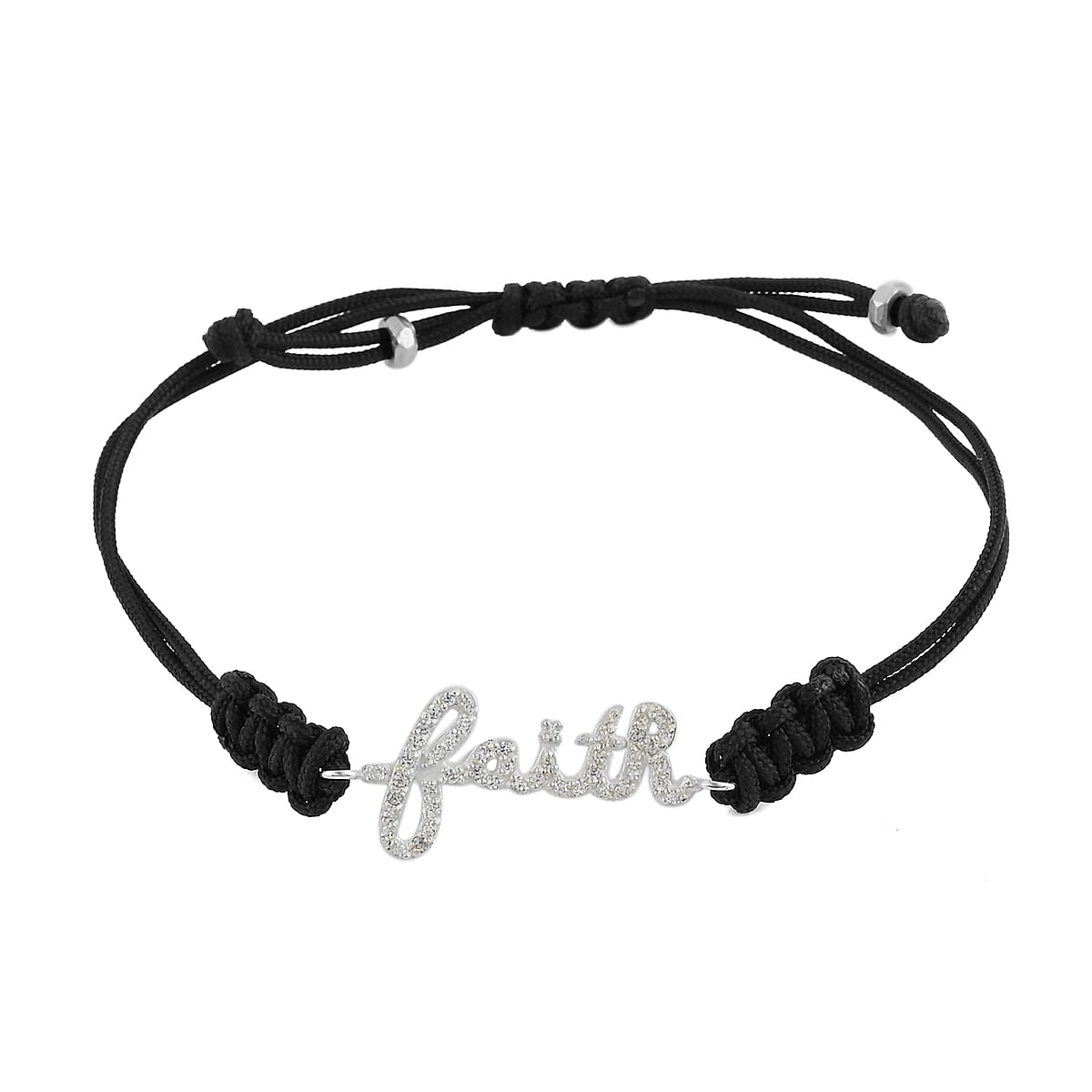Buy Simulated Diamond Faith Bracelet with Adjustable Cord in Sterling