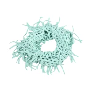 Mint Color Flower Pattern Scarf with Pom Pom Trim