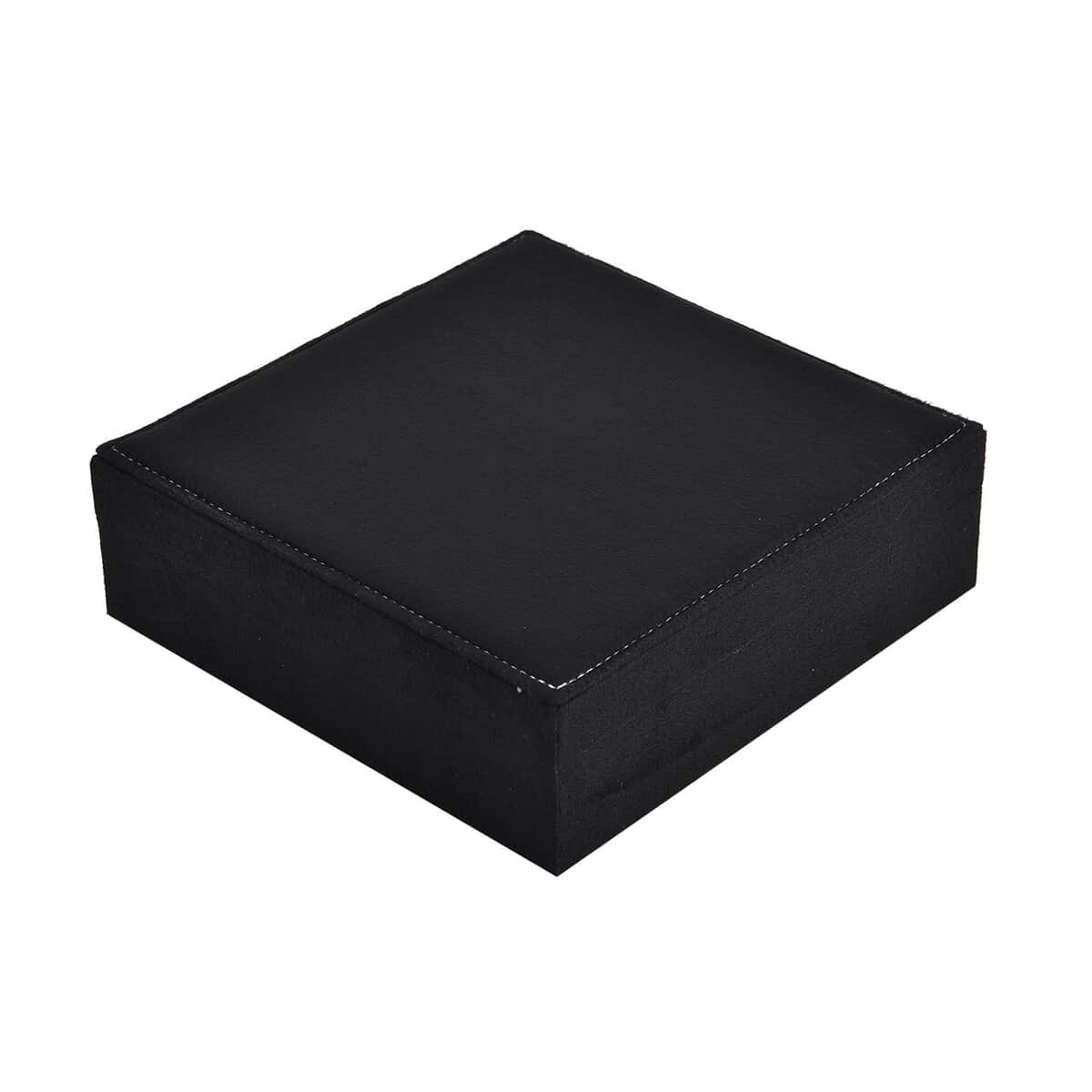 Black Velvet & MDF Jewelry Box with Latch Clasp 7.9"x7.9"x2.6") (11 Ring Slot, 6 Hooks for Necklace, Pocket) image number 2