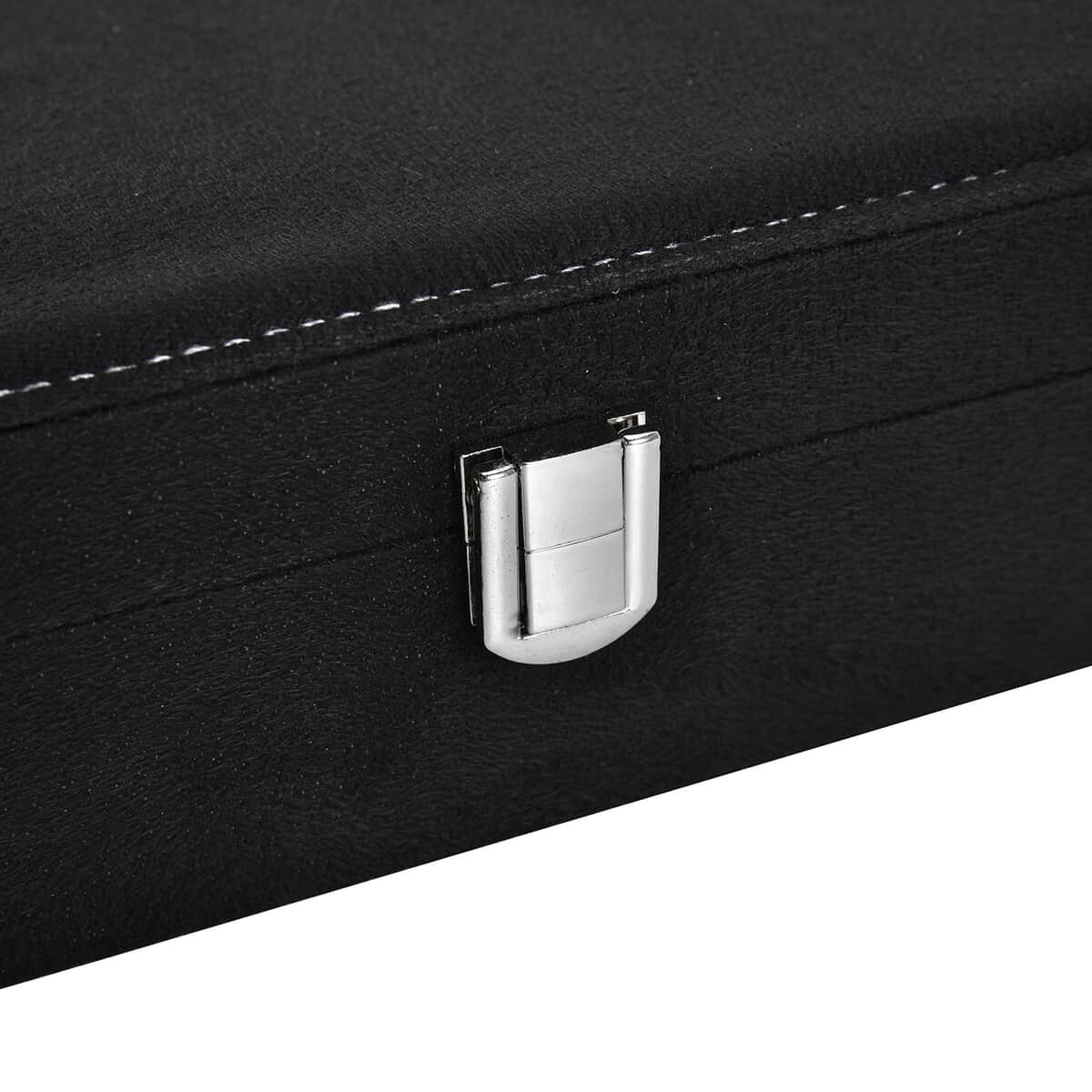 Black Velvet Jewelry Box with Latch Clasp (11 Ring Slot, 6 Hooks for Necklace, Pocket) , Jewelry Storage Box for Women , Travel Jewelry Case image number 4