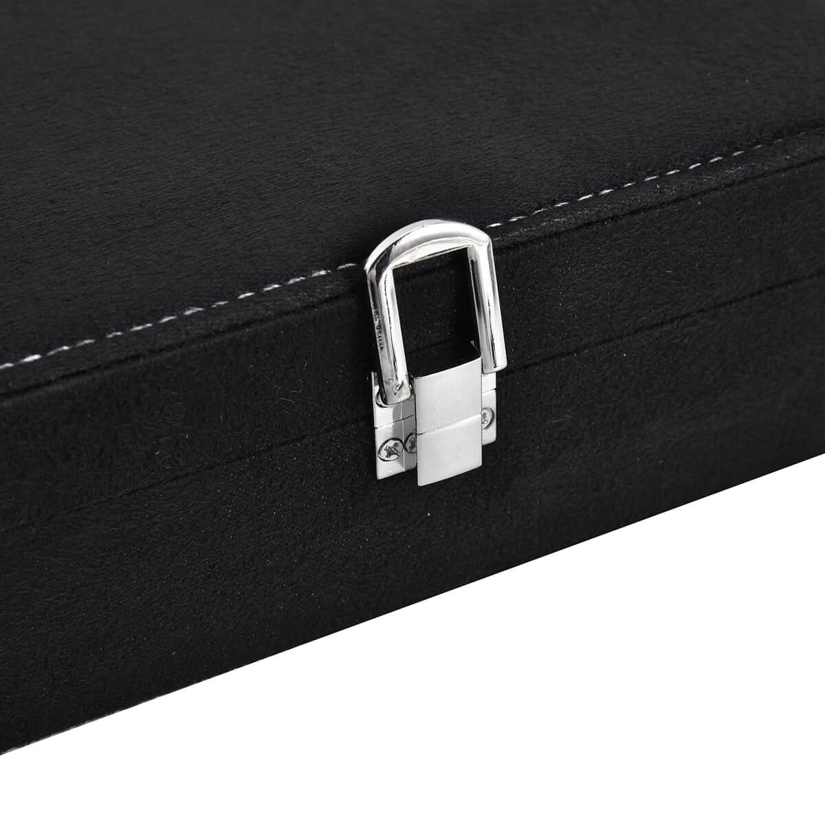 Black Velvet Jewelry Box with Latch Clasp (11 Ring Slot, 6 Hooks for Necklace, Pocket) , Jewelry Storage Box for Women , Travel Jewelry Case image number 5