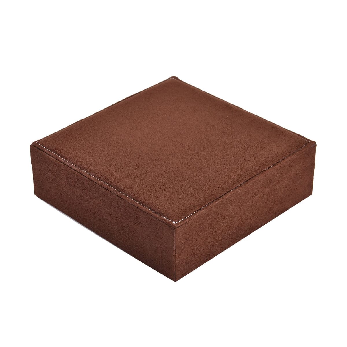 Dark Brown Velvet Anti Tarnish Jewelry Box with Latch Clasp (11 Ring Slot, 6 Hooks for Necklace, Pocket) image number 2