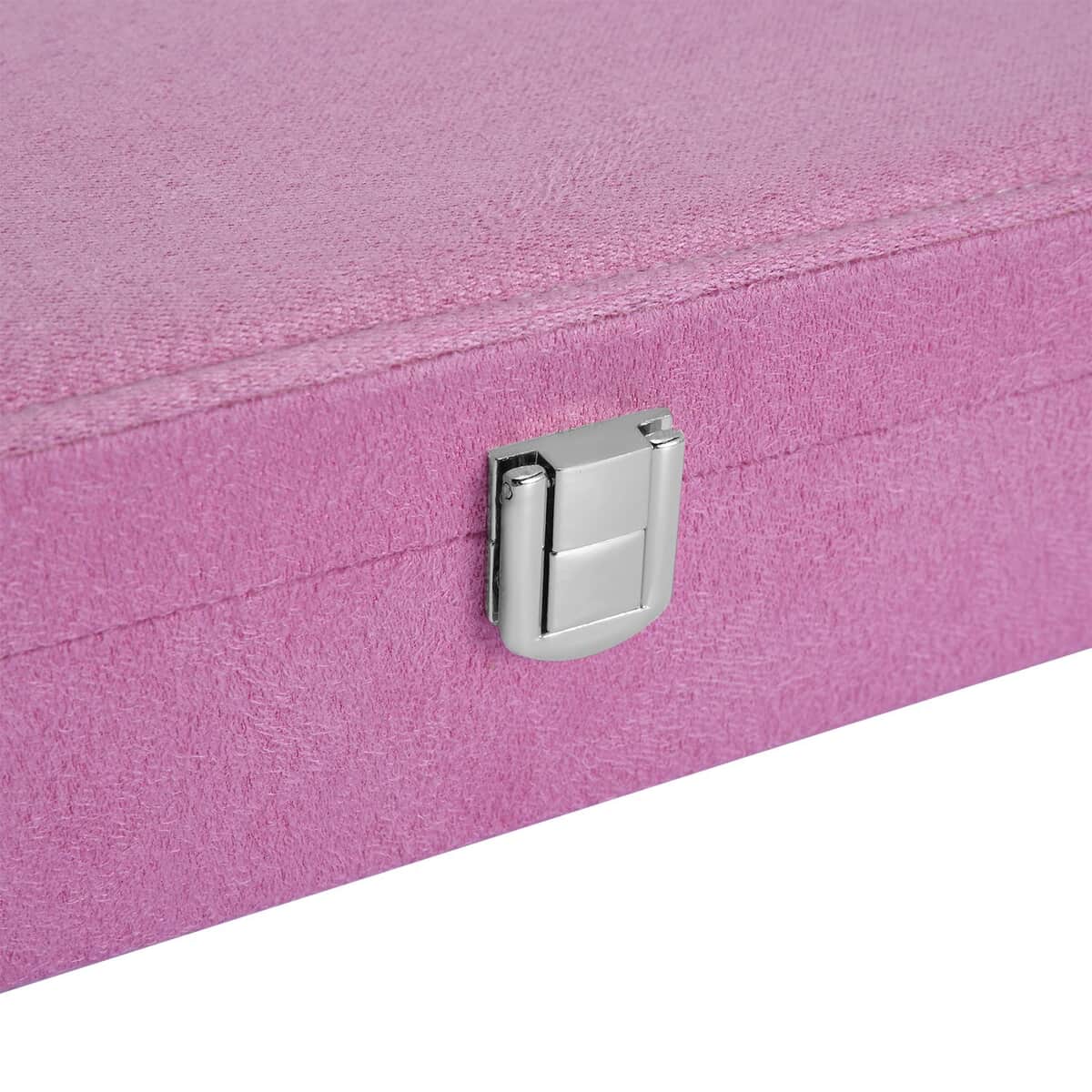 Pink Velvet Jewelry Box with Latch Clasp (11 Ring Slot, 6 Hooks for Necklace, Pocket) | Jewelry Storage Box for Women | Travel Jewelry Case image number 5