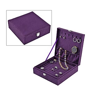 Purple Velvet Anti Tarnish Jewelry Box with Latch Clasp (11 Ring Slot, 6 Hooks for Necklace, Pocket) | Jewelry Storage Box for Women | Travel Jewelry Case