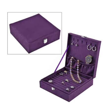 Shop LC Lilac Travel Jewelry Organizer Box Case for Women Faux Velvet Tarnish 2 Layer Necklace Earrings Ring Jewelry Holder Portable Jewelry Box