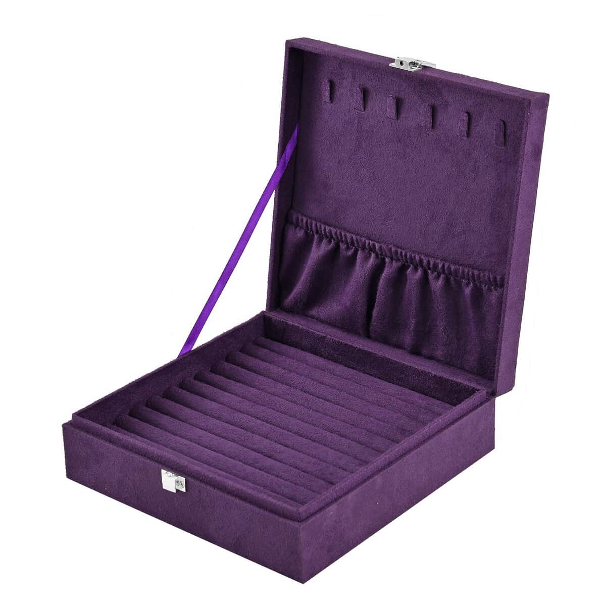 Buy Purple Velvet Jewelry Box with Latch Clasp (11 Ring Slot, 6 Hooks for  Necklace, Pocket), Jewelry Storage Box for Women