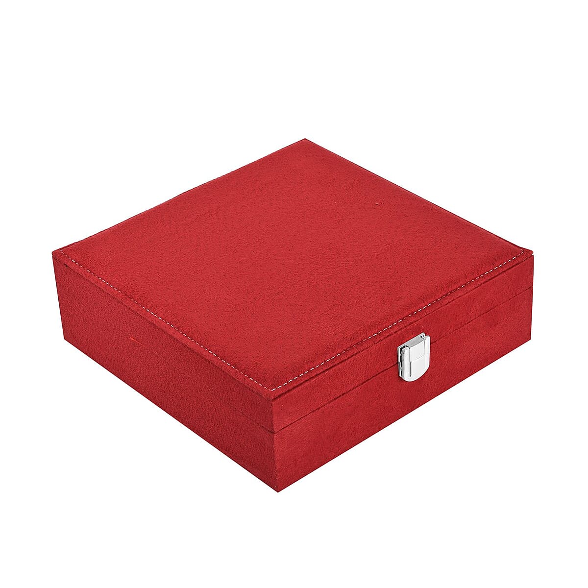 Wine Red Velvet Anti Tarnish Jewelry Box with Latch Clasp (11 Ring Slot, 6 Hooks for Necklace, Pocket) , Jewelry Storage Box for Women , Travel Jewelry Case image number 1