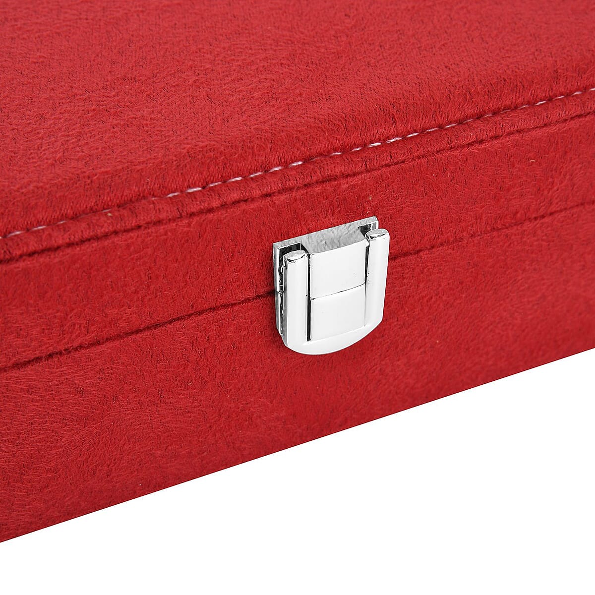 Wine Red Velvet Anti Tarnish Jewelry Box with Latch Clasp (11 Ring Slot, 6 Hooks for Necklace, Pocket) , Jewelry Storage Box for Women , Travel Jewelry Case image number 4