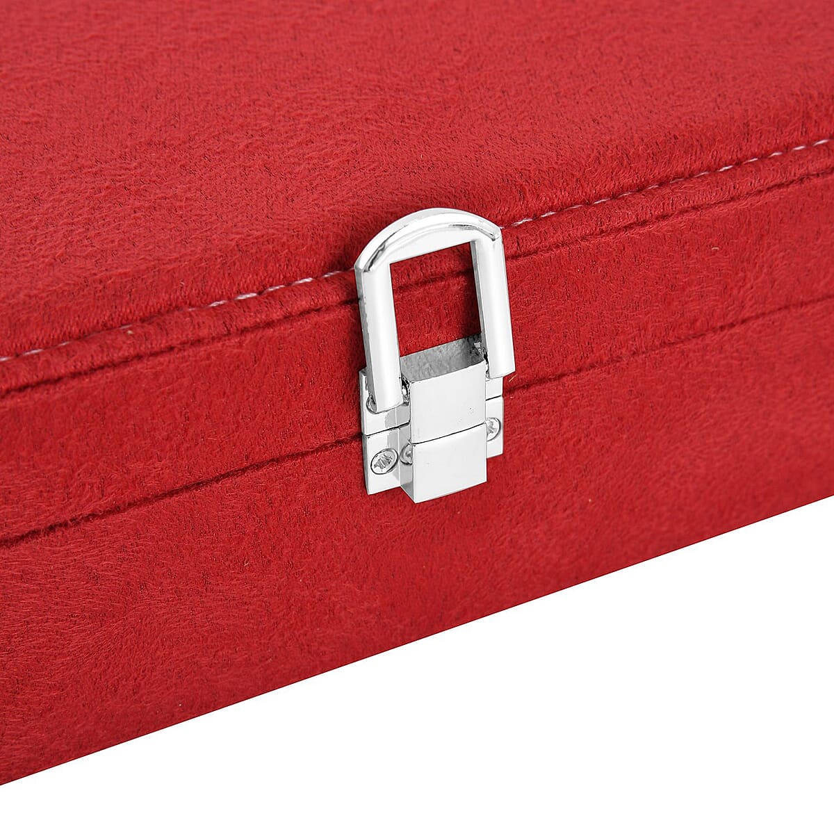Wine Red Velvet Anti Tarnish Jewelry Box with Latch Clasp (11 Ring Slot, 6 Hooks for Necklace, Pocket) , Jewelry Storage Box for Women , Travel Jewelry Case image number 5