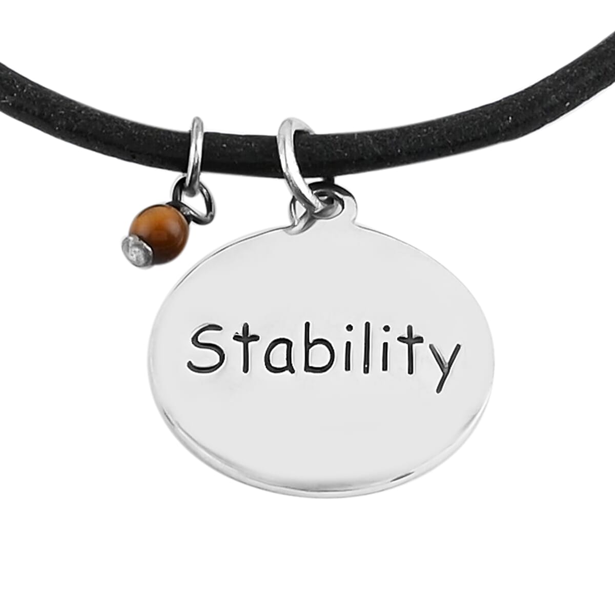 Leather Cord Adjustable Stability Inspirational Bracelet with Dragonfly Charm in Rhodium Over Sterling Silver image number 1