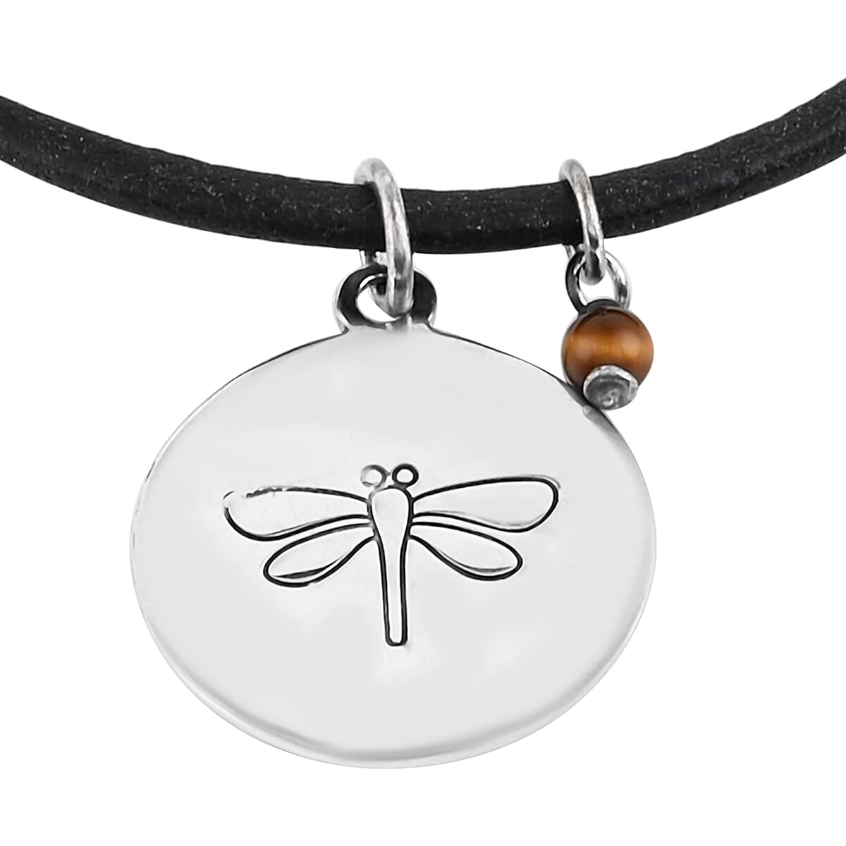 Leather Cord Adjustable Stability Inspirational Bracelet with Dragonfly Charm in Rhodium Over Sterling Silver image number 2