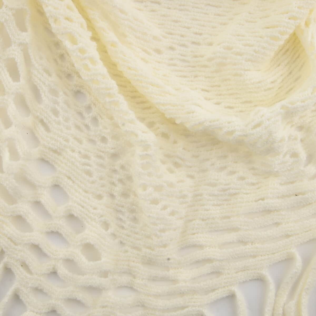 Ivory Diamond Knit Scarf with Pom Pom Trim and Hanger image number 1