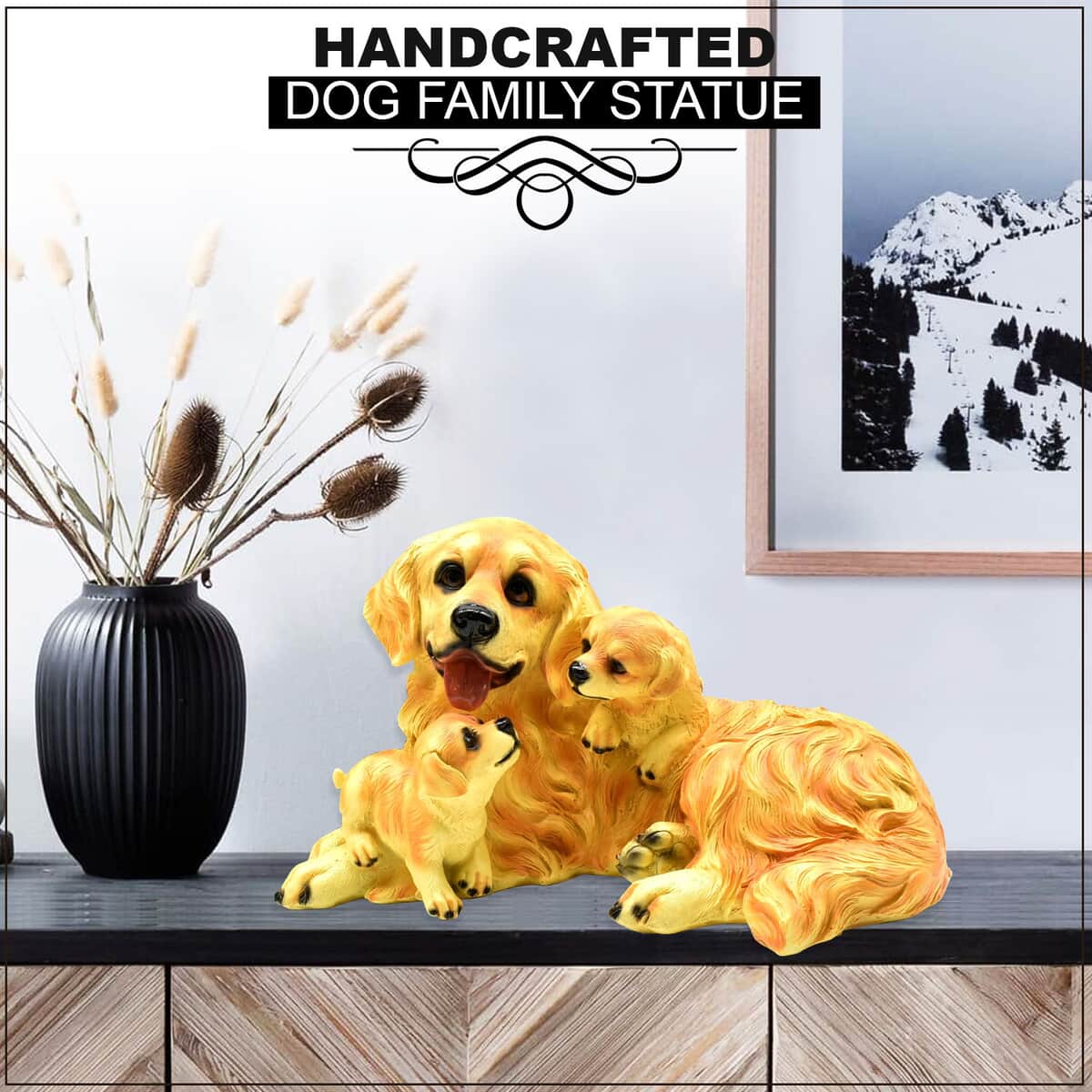 Durable Polystone Construction Golden Retriever Family Statue - Can be used Indoors or Outdoors image number 1