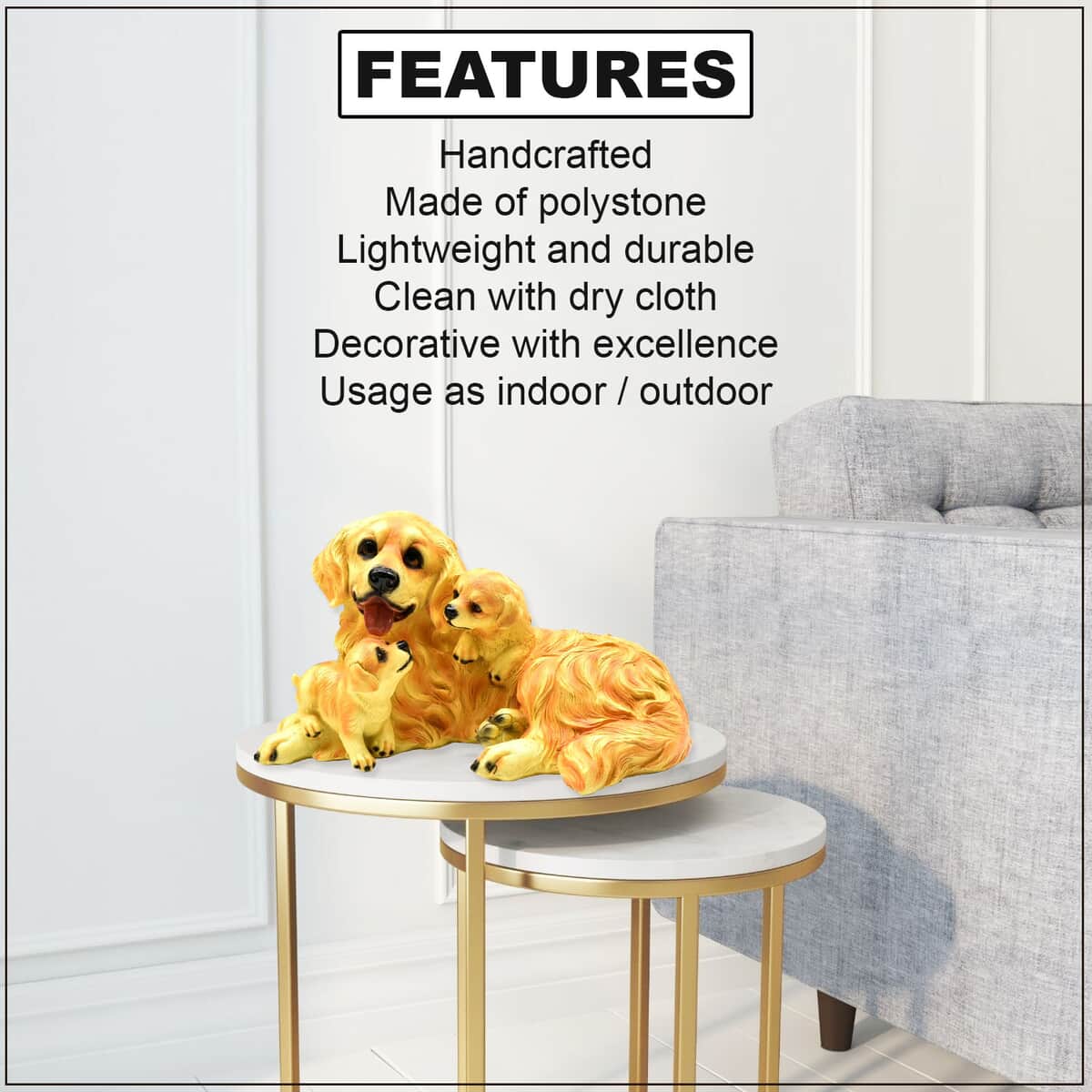 Durable Polystone Construction Golden Retriever Family Statue - Can be used Indoors or Outdoors image number 2