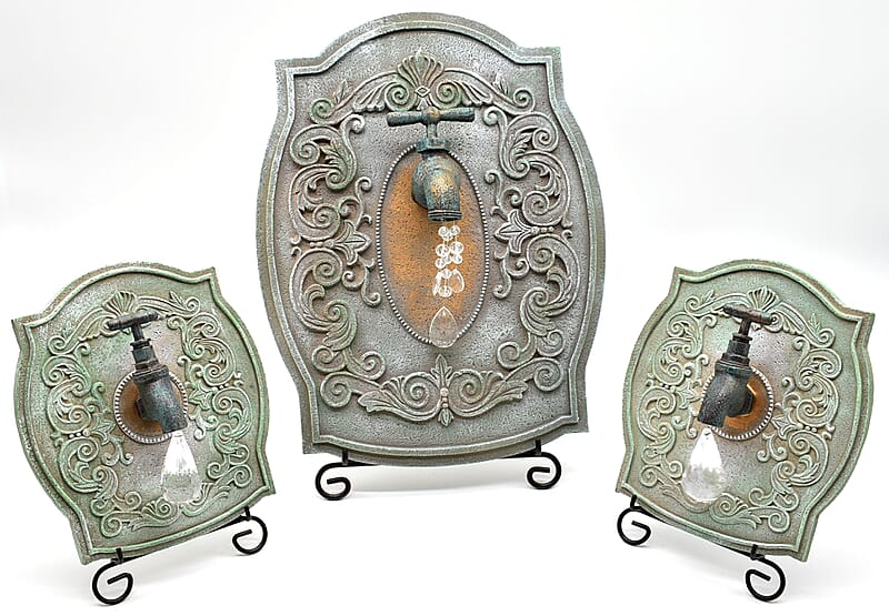 Closeout Set of 3 Green Resin Plaque, Wall, Faucet with Stands
