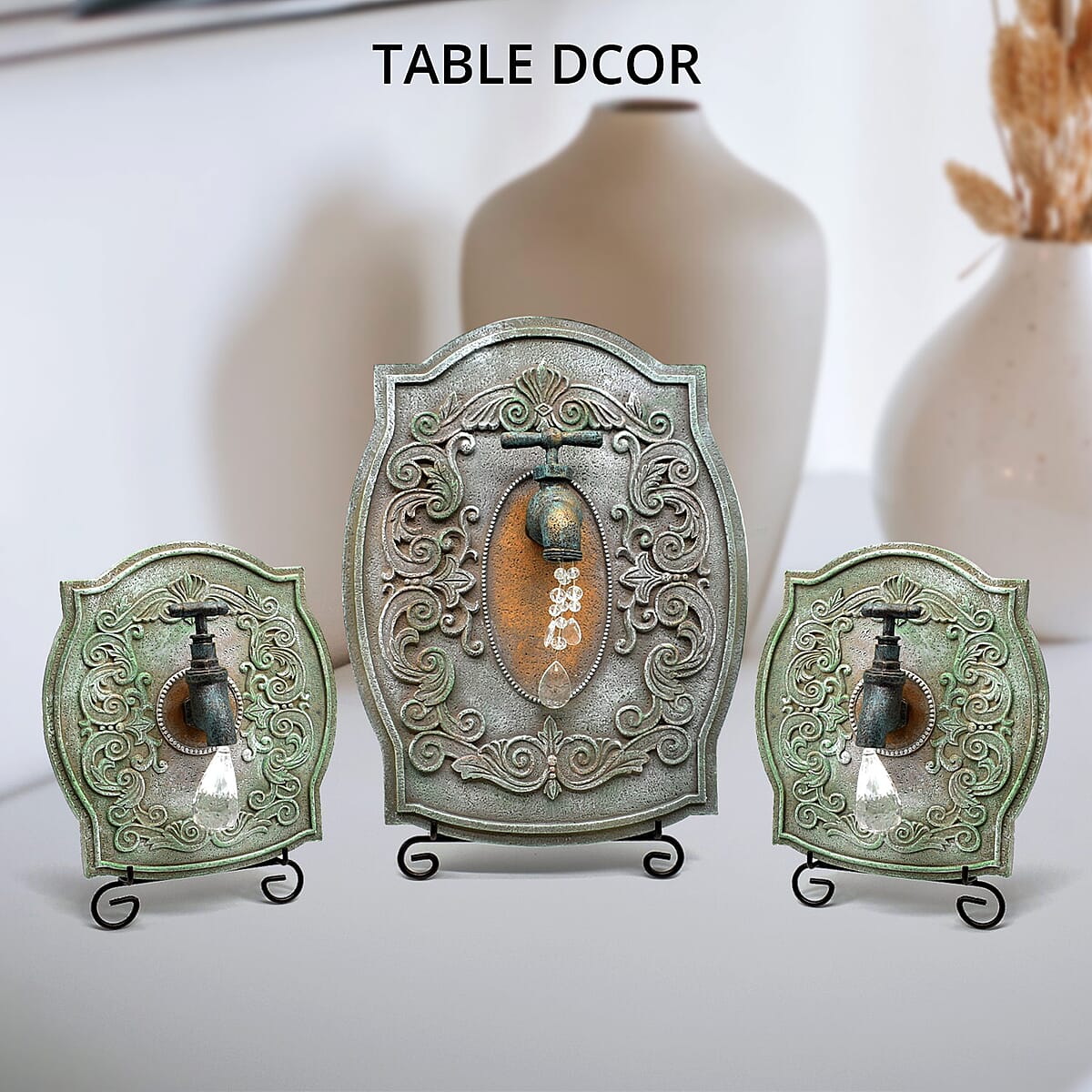 Closeout Set of 3 Green Resin Plaque, Wall, Faucet with Stands image number 1
