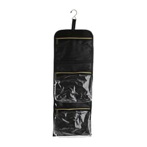 Tall Black Faux Leather & Nylon Hanging Travel Beauty Organizer