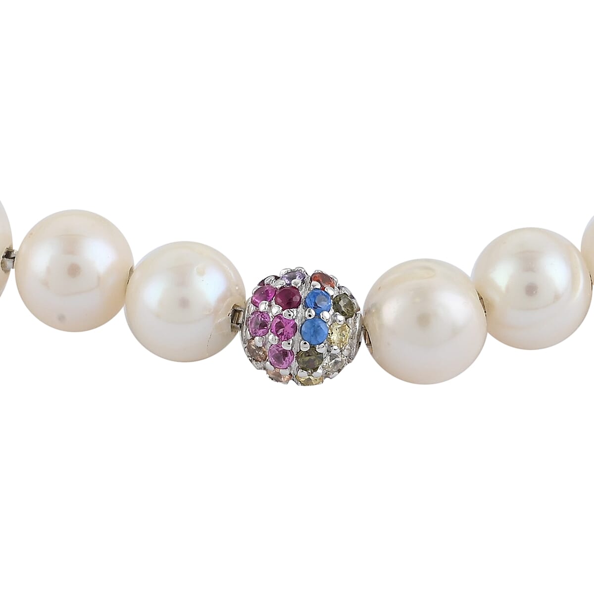 Pearl and Simulated Diamond Bolo Bracelet For Women in Rhodium Over Sterling Silver image number 1