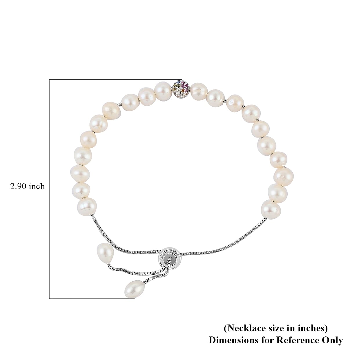 Pearl and Simulated Diamond Bolo Bracelet For Women in Rhodium Over Sterling Silver image number 3