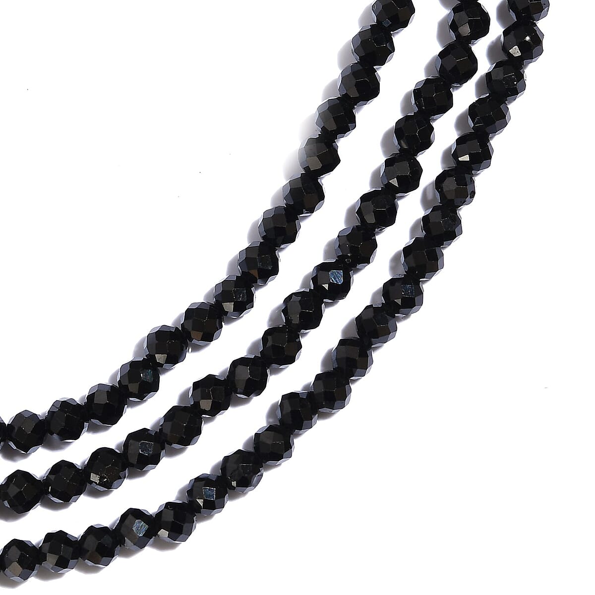Thai Black Spinel Multi Strand Beaded Necklace 18-20 Inches in Platinum Over Sterling Silver 81.00 ctw image number 1