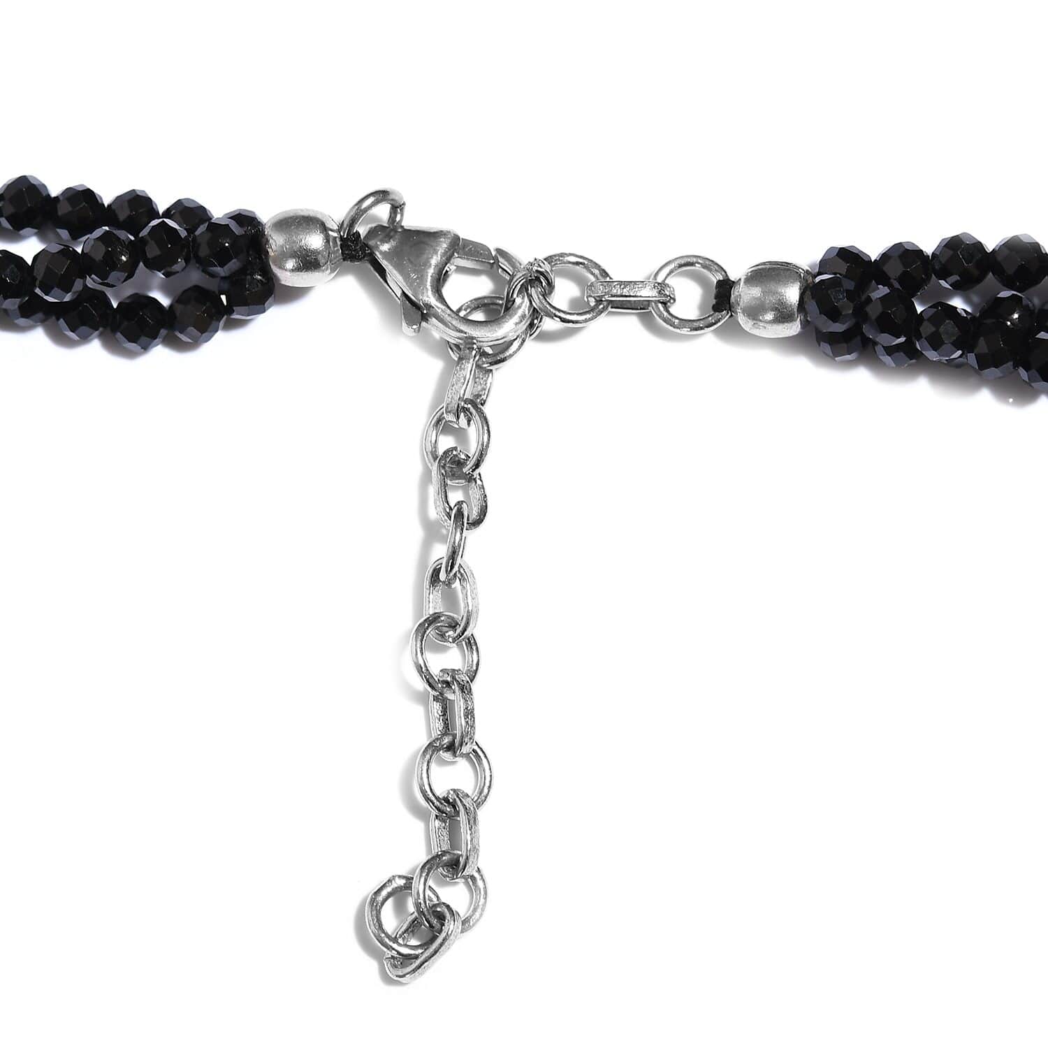 Thai Black Spinel Multi Strand Beaded Necklace 18-20 Inches in Platinum  Over Sterling Silver 81.00 ctw
