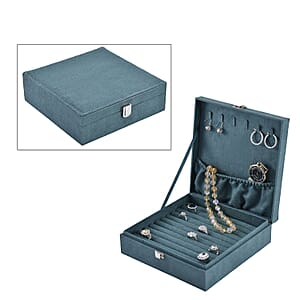 Teal Velvet Anti Tarnish Jewelry Box with Latch Clasp (11 Ring Slot, 6 Hooks for Necklace, Pocket) , Jewelry Storage Box for Women , Travel Jewelry Case